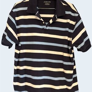 St. John's Bay Men's Polo - Navy, Light Blue, and White Stripes 100% Cotton